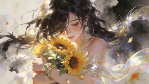 抱着菊花女孩