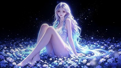 星空下的紫发长腿少女