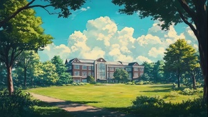 蓝天白云城市校园草地