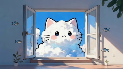 窗外的云朵猫咪