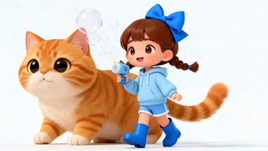 可爱女孩与猫咪