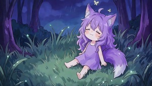 雨夜萤火狐耳少女