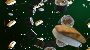 创意美食节目三维寿司掉落