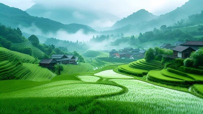 绿色护眼山间村落