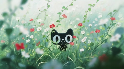 草丛中的小黑猫