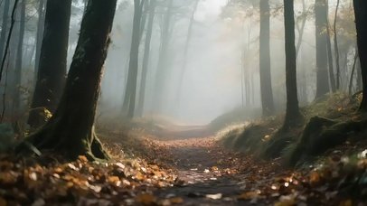 迷雾秋日森林小径