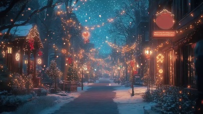 圣诞蓝调夜空温馨小镇