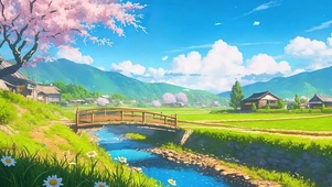 蓝天白云树木河流