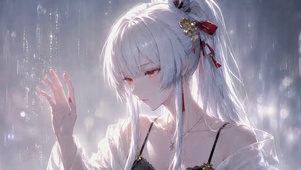 雨中白发红瞳少女绯雪