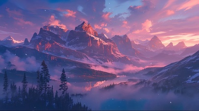 落日云雾山谷群峰