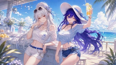 夏日海滩美少女度假绯雪