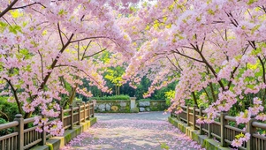 落满樱花的林间步道