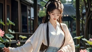 古宅庭院惬意美人