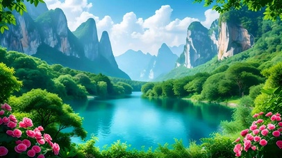 绿色护眼山水湖泊