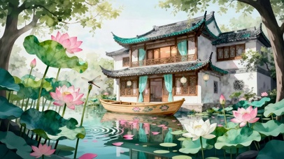 楼前的荷花池