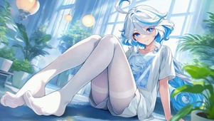 悠闲窗边蓝发少女芙宁娜