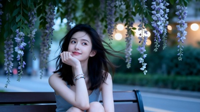 紫藤花下