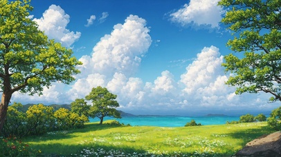绿树蓝天