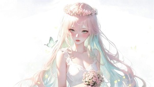 纯白捧花少女