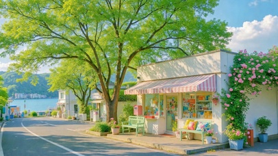 治愈清新湖畔街角小店