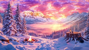 高山雪后晚霞