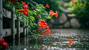 雨中的爬山虎花