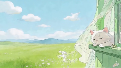 草原吹风的猫咪