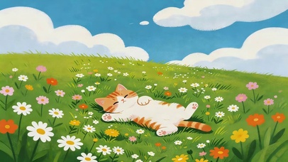 草地鲜花猫咪