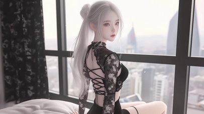 窗户边甜美可爱美女