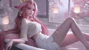 浴室粉发少女八重神子