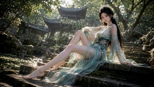 古风园林清冷美人