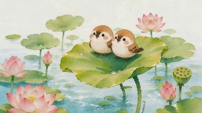荷叶上的小鸟