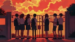 黄昏落日校园同学