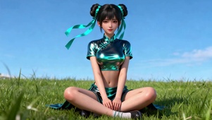 草地上的美少女