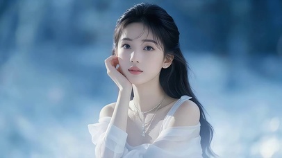 蓝调海边白衣少女