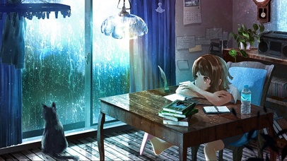 我和猫咪一起赏雨