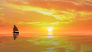 海洋 船 日落 帆_1