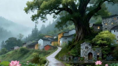 护眼雨天绿景