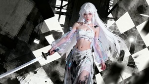 碎格穹顶・银刃赛博透明战衣少女