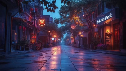 傍晚无人静谧城市街景