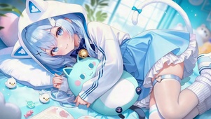 蓝发猫耳软萌二次元少女