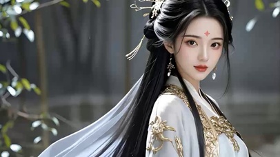 经纱飘逸长发古风美女