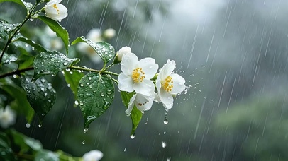 雨中白色山梅花