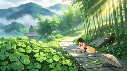 乡间小径少女和狗