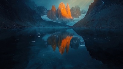 清晨高山湖泊倒影