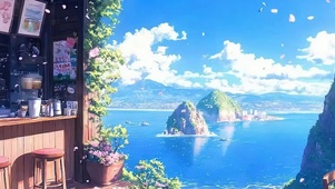 白云树木海景带鱼屏