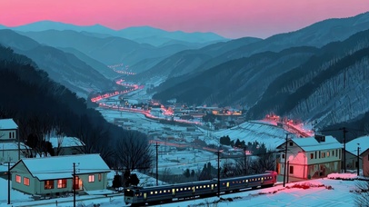 雪山山谷铁路列车