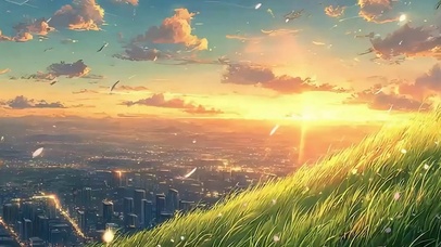 护眼夕阳树木带鱼屏