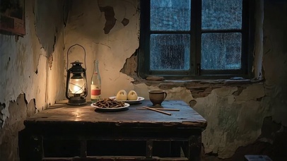 【雨景】旧时一个人的晚餐