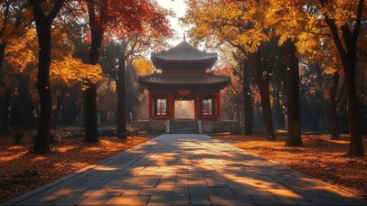 秋日静谧古迹建筑公园